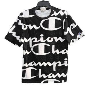 Champion Vintage 90s Men's M black and white graphic Big C logo crew t-shirt tee